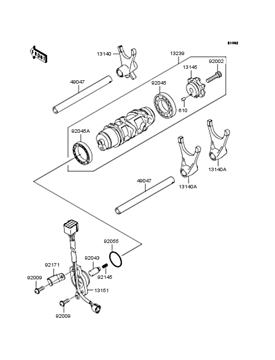 Gear change drum/shift fork