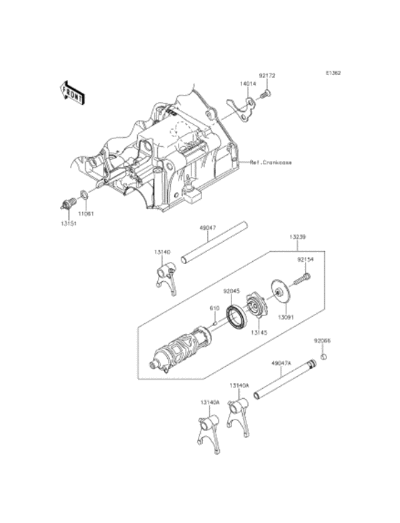 ER250 Gear change drum & forks