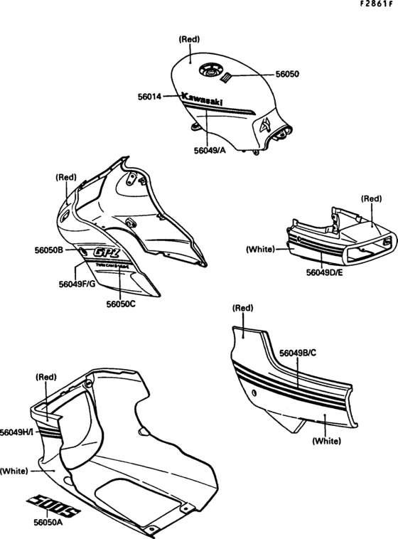 EX500 Decal(red / white)(ex500-b3 / b4)