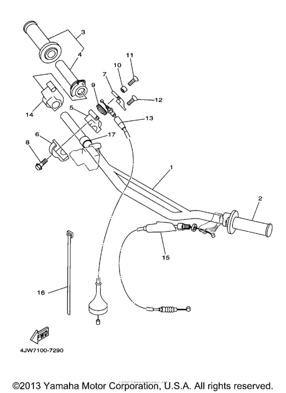 WR250Z Steering handle - cable
