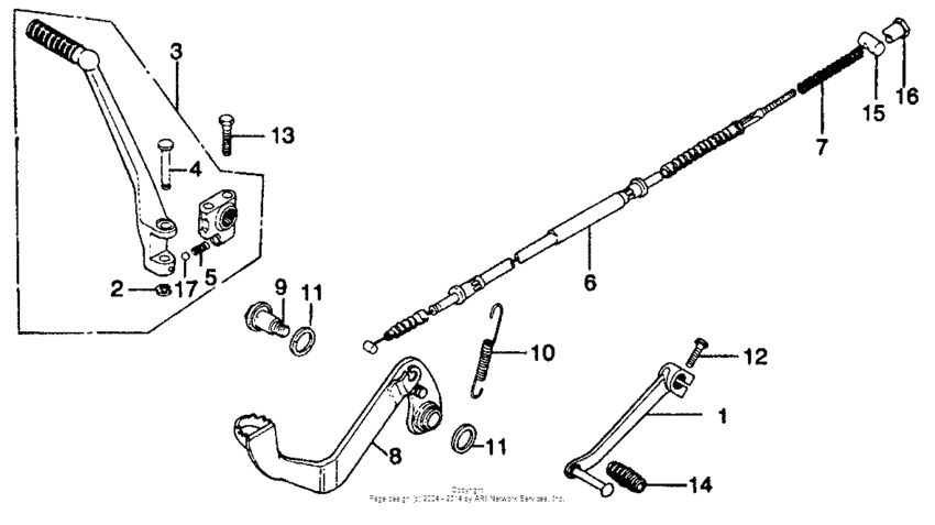 Kick starter arm + change pedal + brake pedal