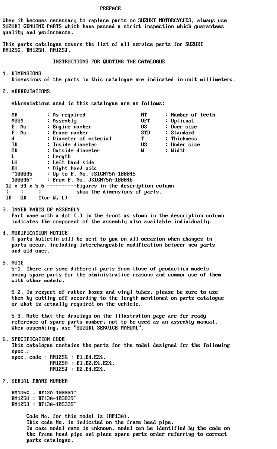 RM125 Catalog preface