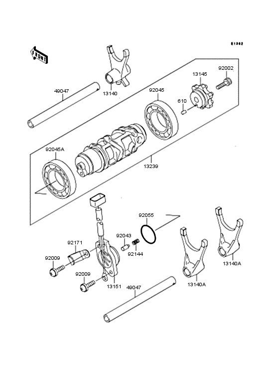 Gear change drum/shift fork