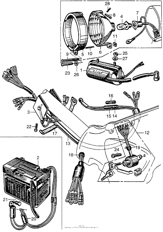 Headlight + battery + wire harness