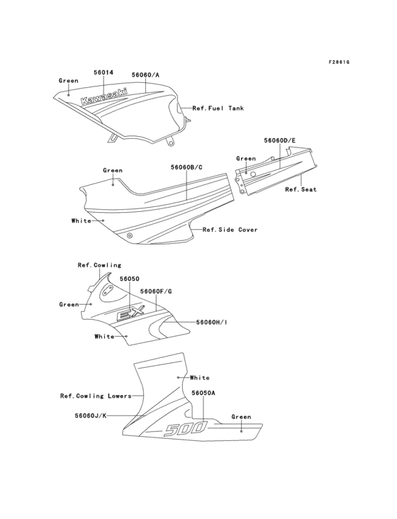 EX500 Decals(ex500-a7)(green / white)