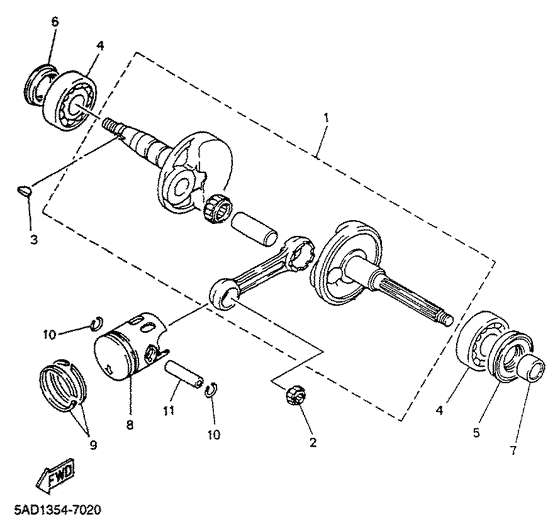 YN50R Коленчатый вал и поршни