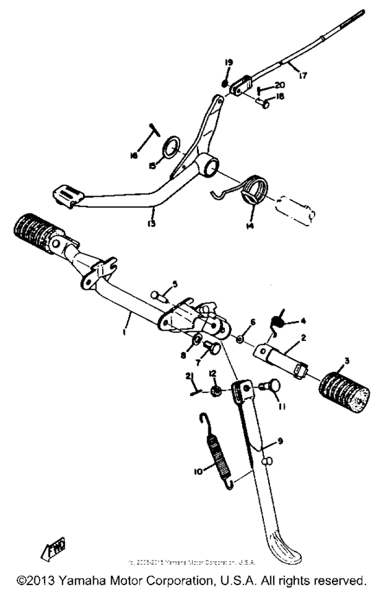 Stand, footrest & rear brake pedal
