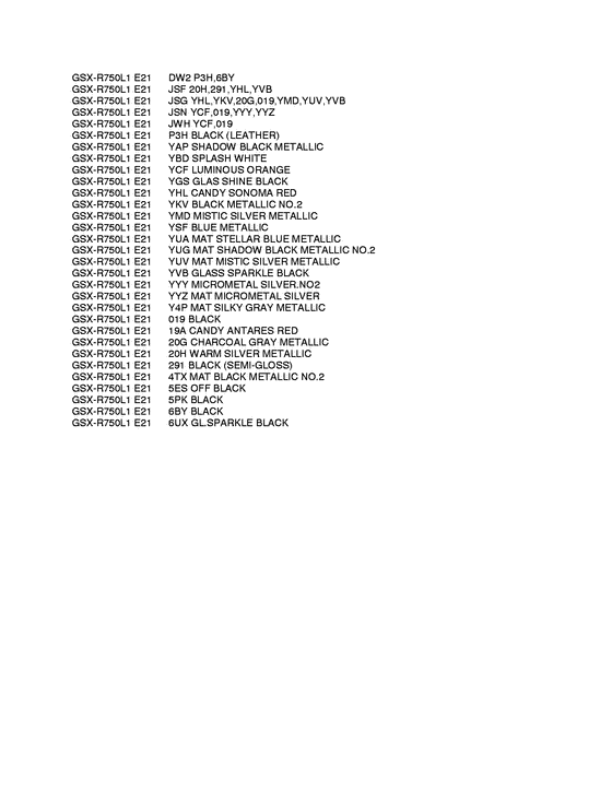 GSX-R750 Color chart