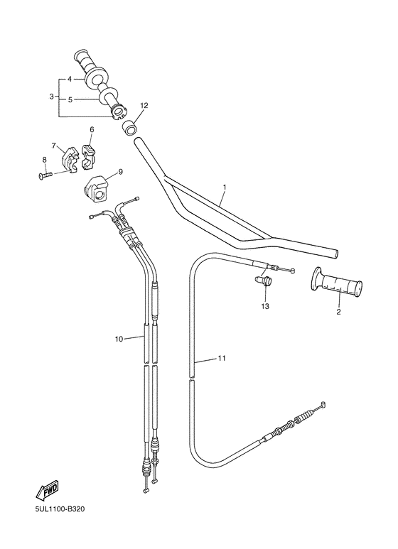 YZ250F Steering handle. cable