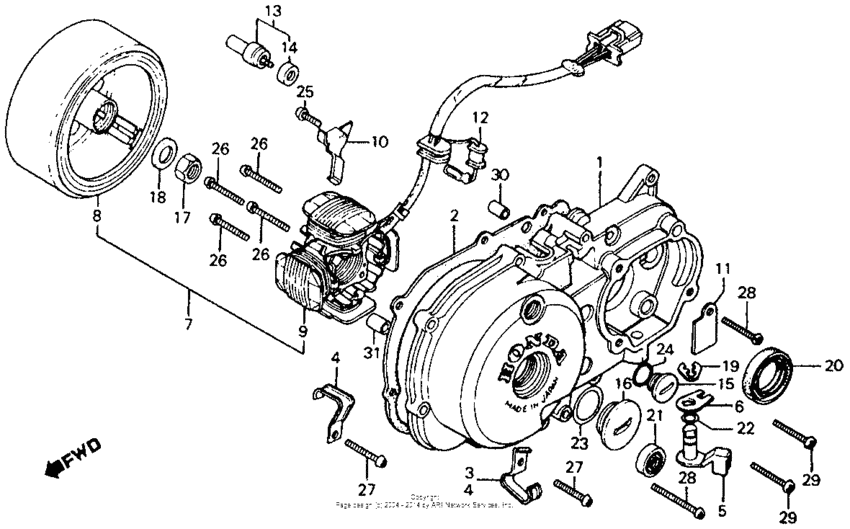Left crankcase cover + alternator 81-86