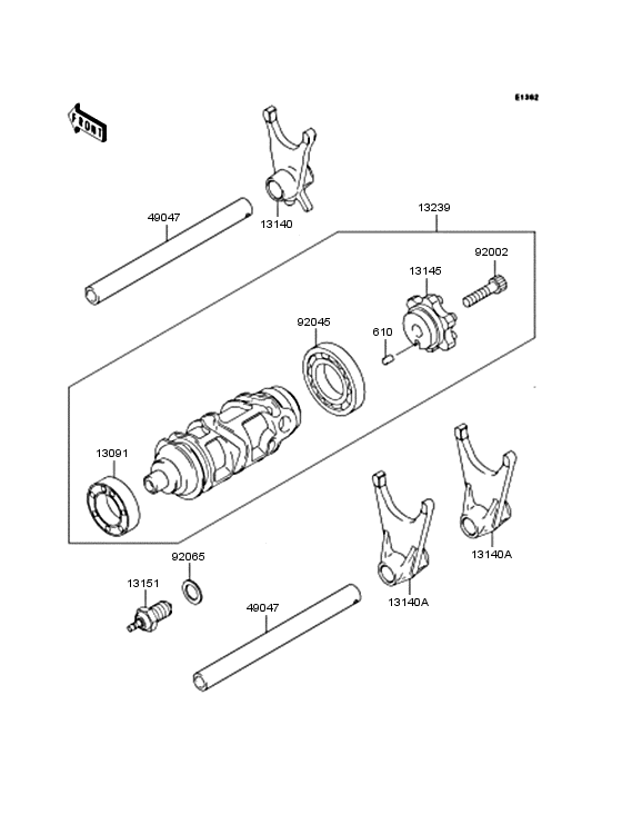 Gear change drum/shift fork