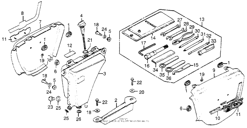 Side cover + oil tank + tools