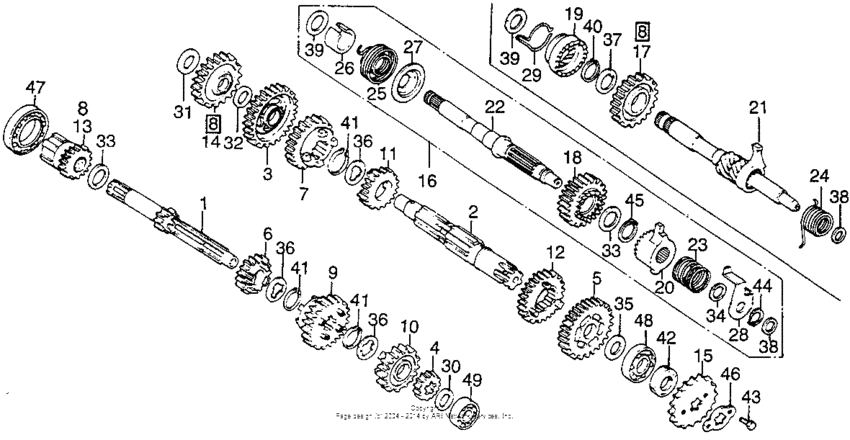 Transmission + kick starter spindle