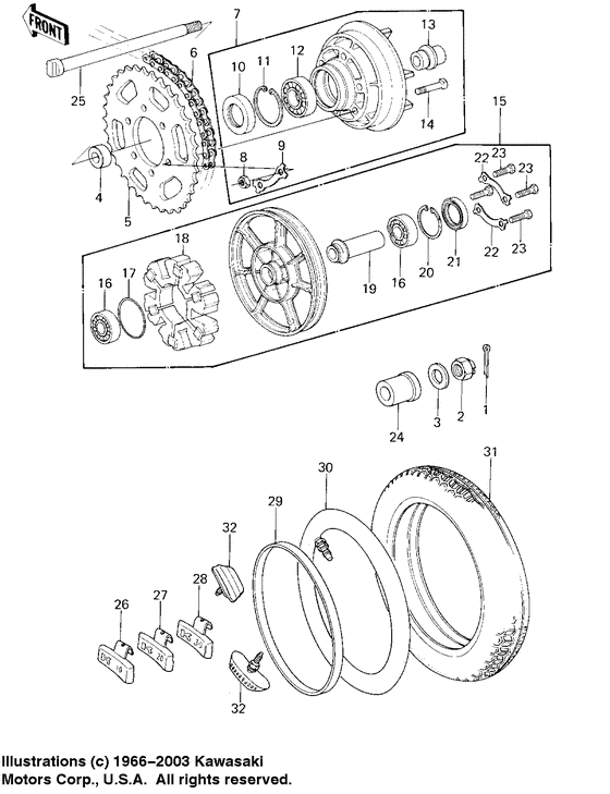Rear wheel/tire/hub/chain