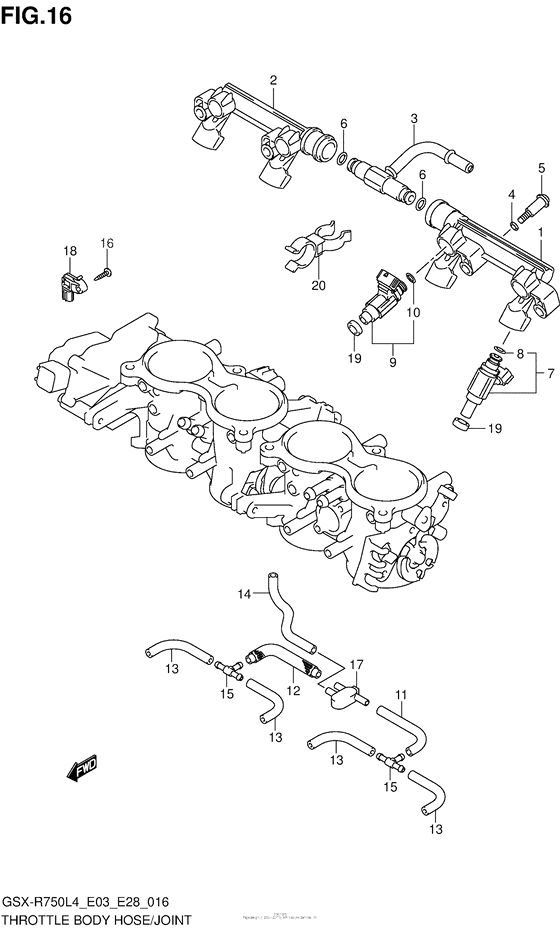 GSX-R750 Throttle Body Hose / joint (Gsx-R750L4 E28)
