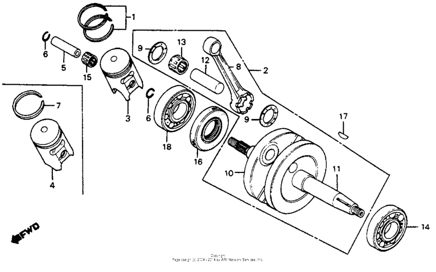 Crankshaft + piston 80-82