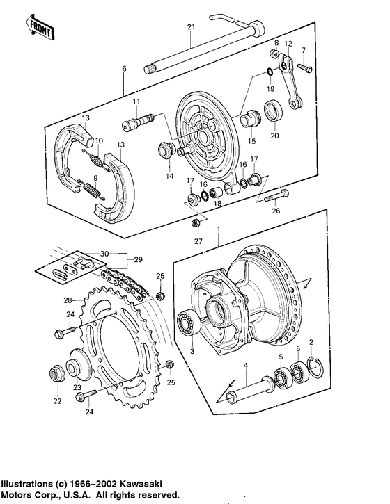 Rear hub/brake/chain