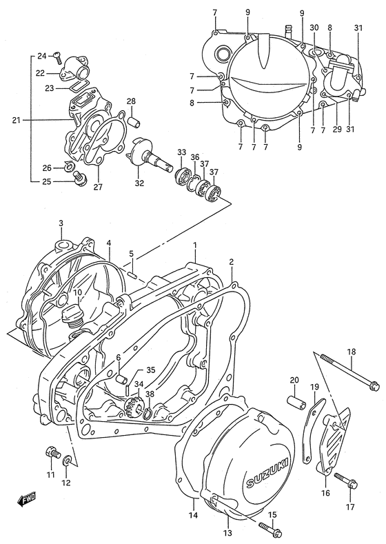 Crankcase cover - water pump