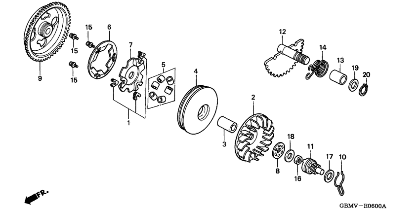 Drive face/ kick starter spindle