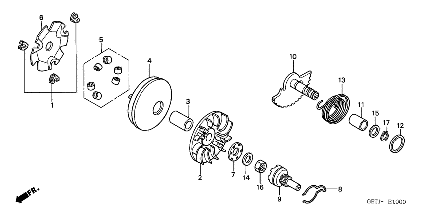 Drive face/ kick starter spindle