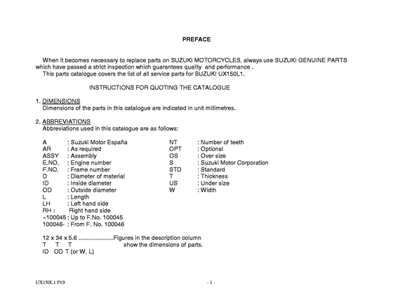 UX150 Catalog preface