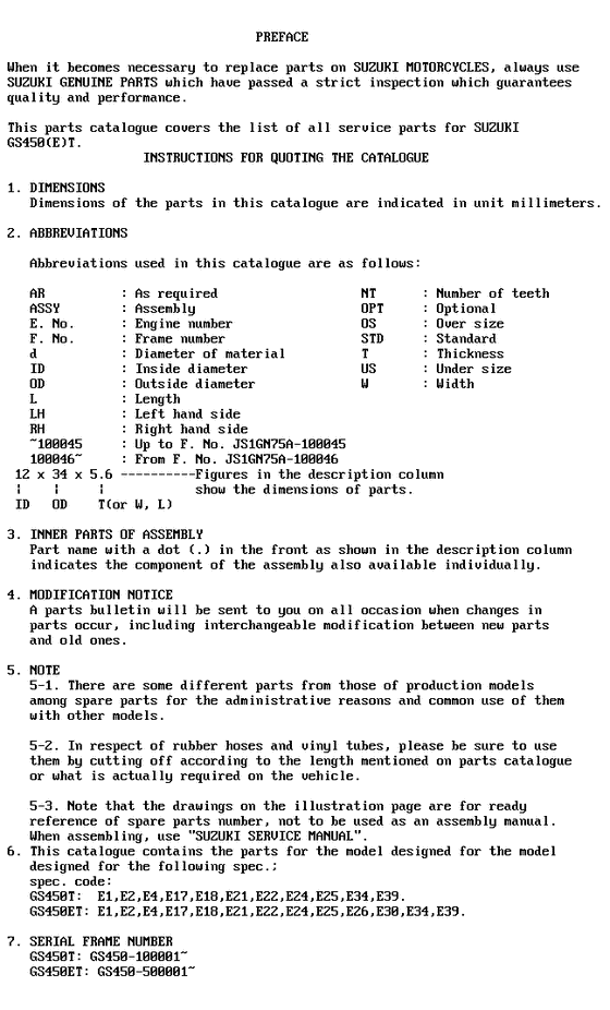 GS450 Catalog preface