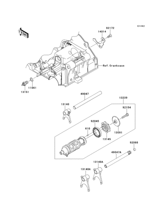 EX250 Gear change drum & forks