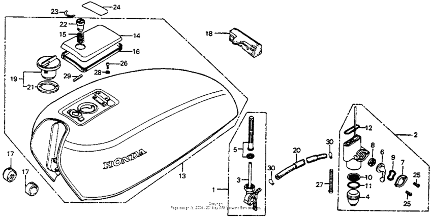 Fuel tank + fuel valve 76,78