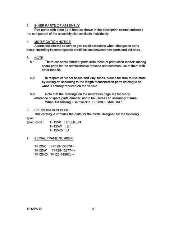 TF125 Catalog preface