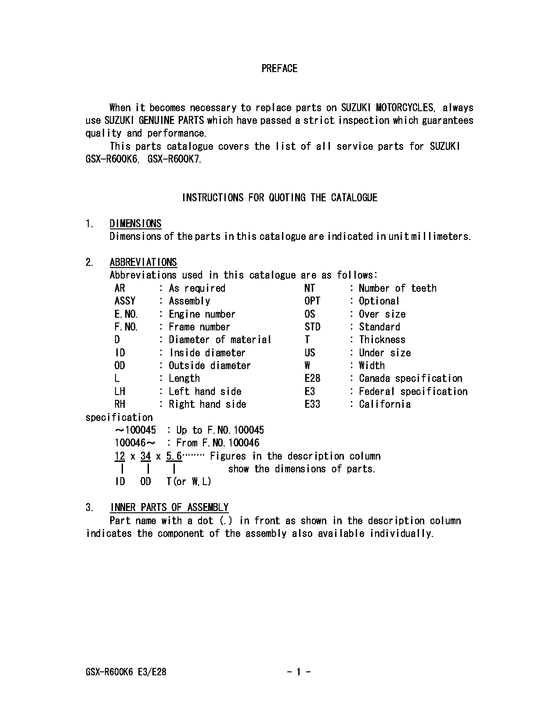 GSX-R600 Catalog preface