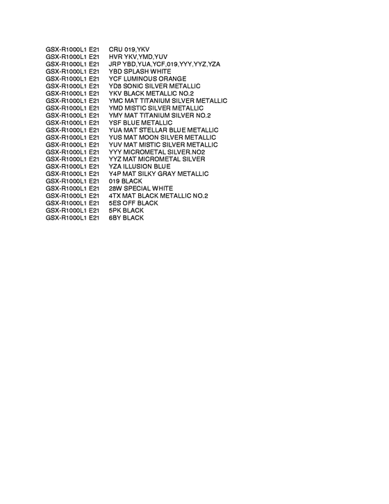 GSX-R1000 Color chart