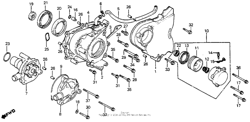 Left crankcase cover + water pump