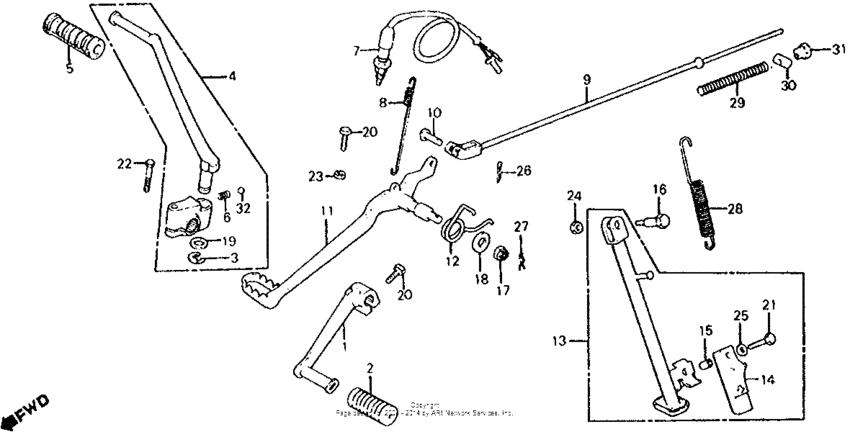 Brake + gearshift pedal + kick starter arm 79-80