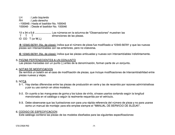 UX125 Catalog preface