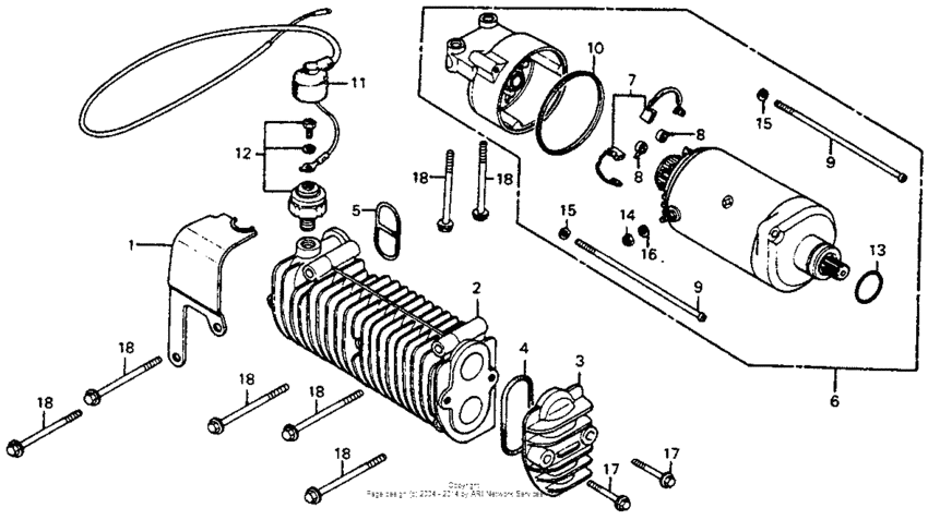 Starting motor + oil cooler