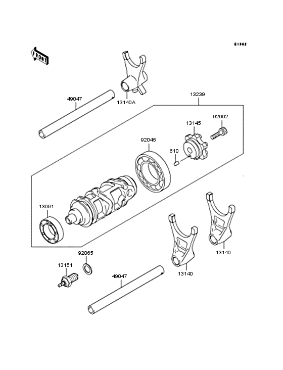 Gear change drum/shift fork