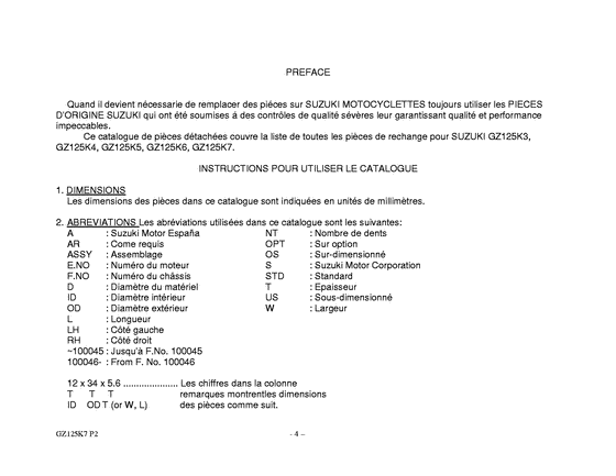 GZ125 Catalog preface