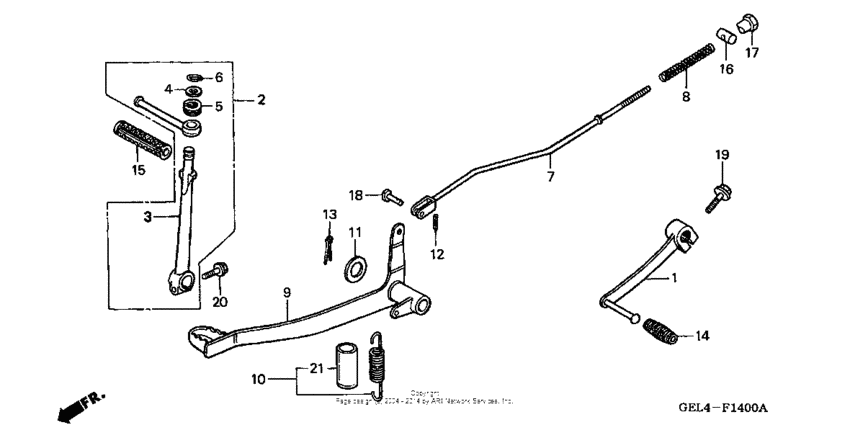 Brake pedal + kick starter arm