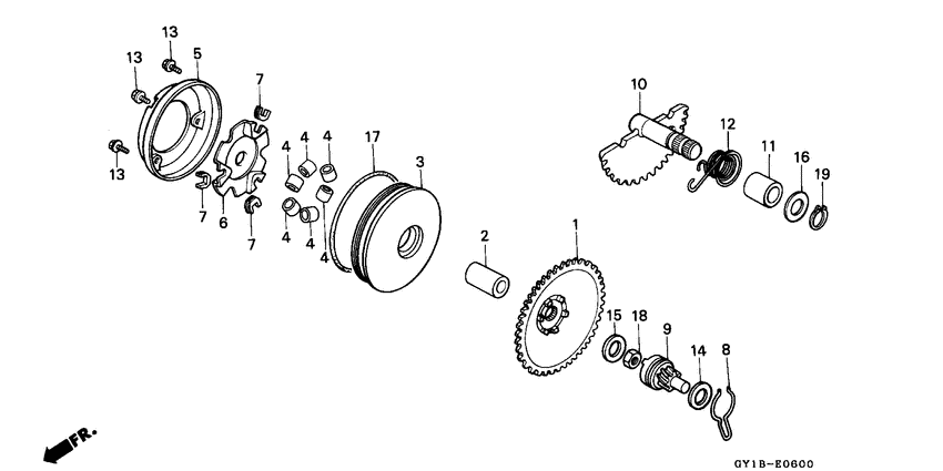 Drive face/ kick starter spindle