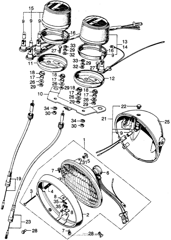Speedometer + tachometer + headlight