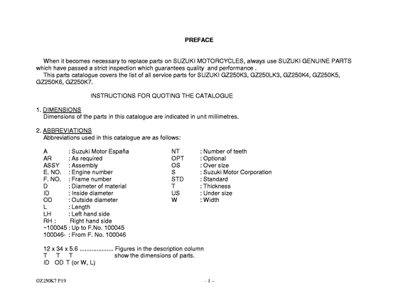 GZ250 Catalog preface