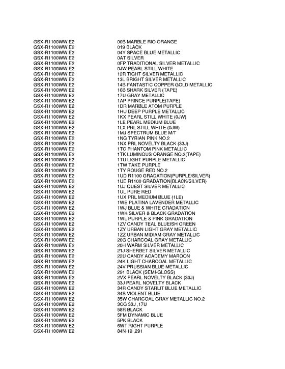 GSX-R1100 Color chart