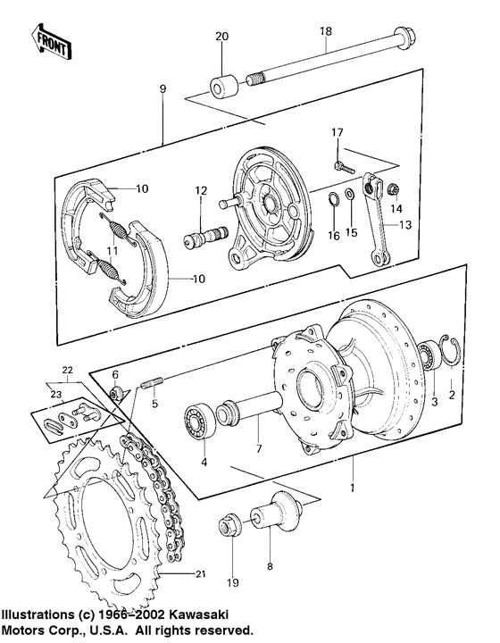 Rear hub/brake/chain