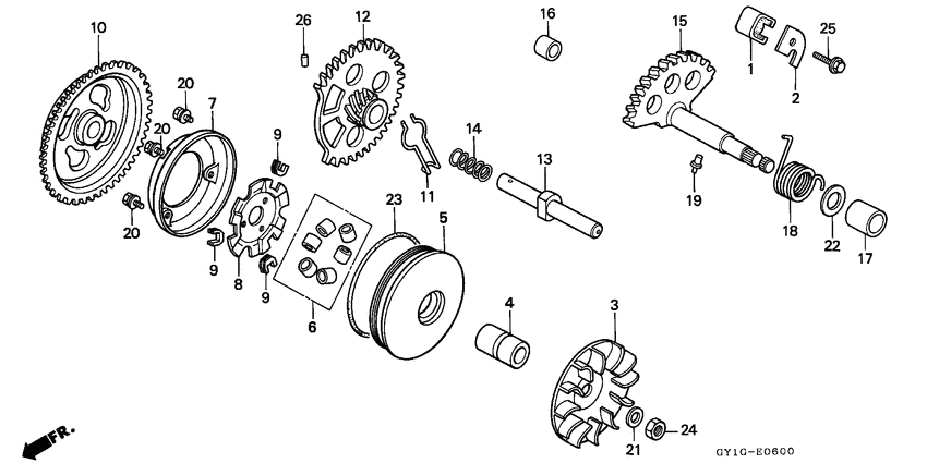 Drive face/ kick starter spindle