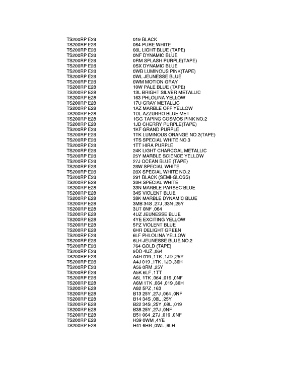 TS200 Color chart