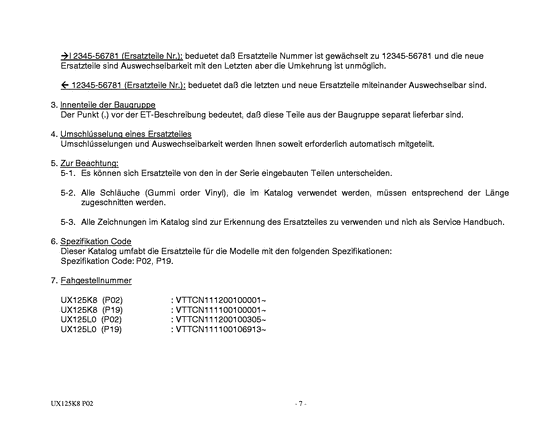 UX125 Catalog preface