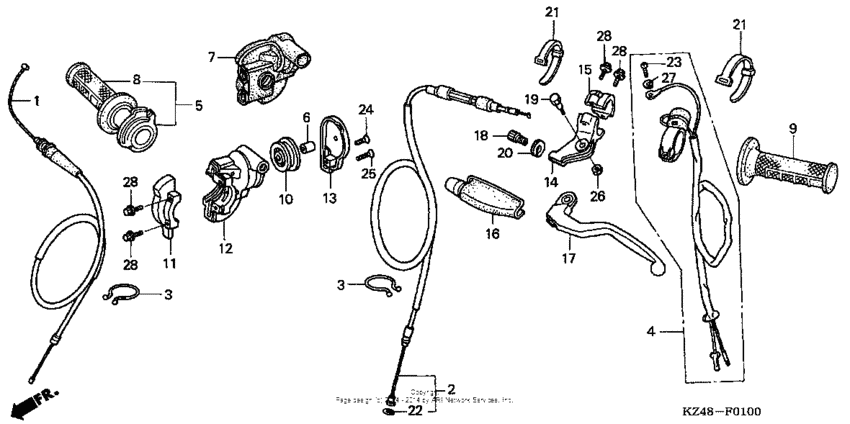 Handle lever + switch + cable ('02-'03)