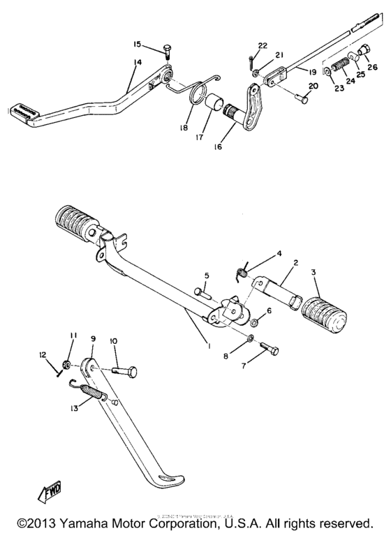 Stand, footrest & rear brake pedal