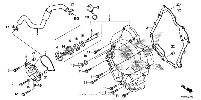 Right crankcase cover + water pump