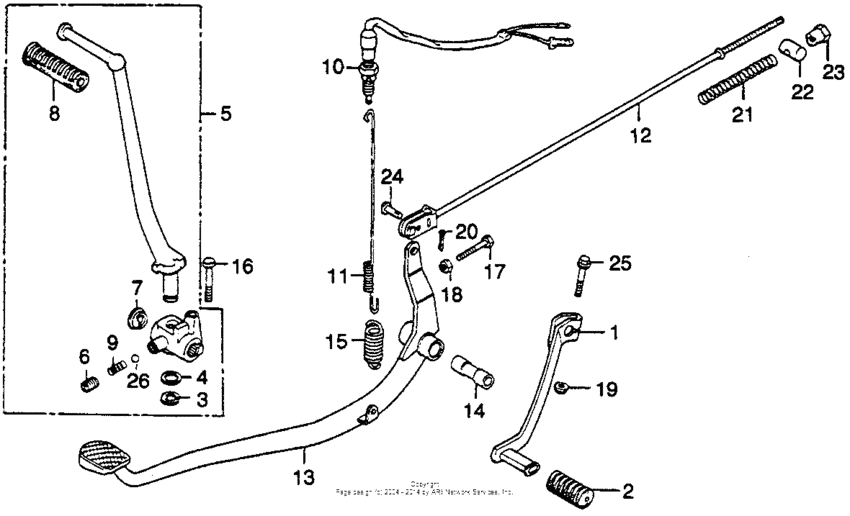 Brake pedal + change pedal + kick starter arm
